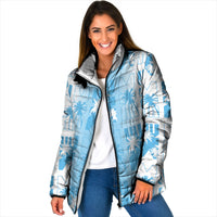 Bula Fiji Padded Jacket White Makare Masi Tapa Pattern LT05 Women White - Polynesian Pride