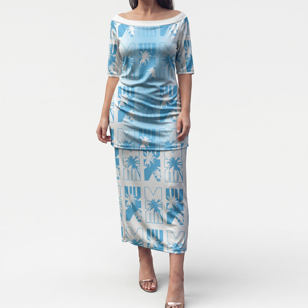Bula Fiji Puletasi White Makare Masi Tapa Pattern LT05 Long Dress White - Polynesian Pride