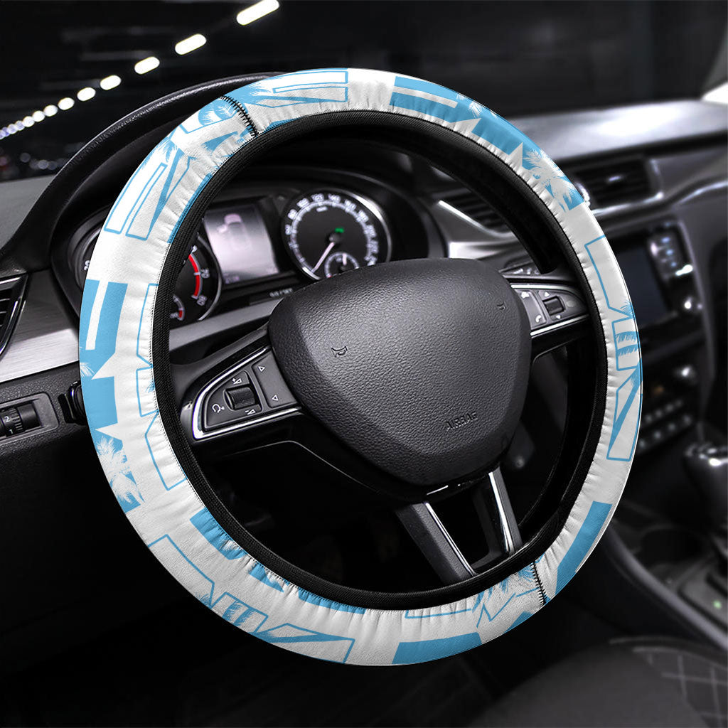 Bula Fiji Steering Wheel Cover White Makare Masi Tapa Pattern LT05 Universal Fit White - Polynesian Pride