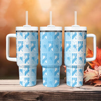 Bula Fiji Tumbler With Handle White Makare Masi Tapa Pattern LT05 - Polynesian Pride