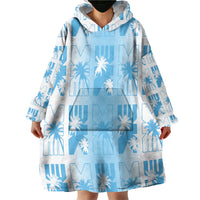 Bula Fiji Wearable Blanket Hoodie White Makare Masi Tapa Pattern LT05 - Polynesian Pride