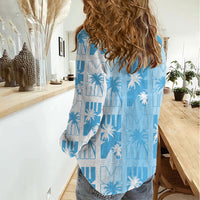 Bula Fiji Women Casual Shirt White Makare Masi Tapa Pattern LT05 - Polynesian Pride