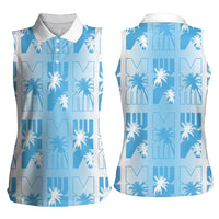 Bula Fiji Women Sleeveless Polo Shirt White Makare Masi Tapa Pattern LT05 - Polynesian Pride