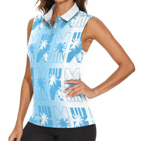 Bula Fiji Women Sleeveless Polo Shirt White Makare Masi Tapa Pattern LT05 - Polynesian Pride