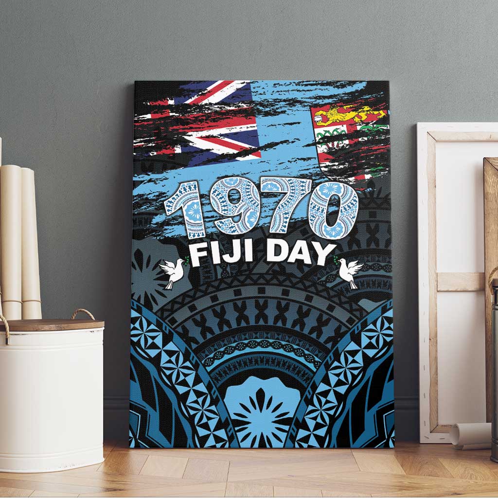 Happy Fiji Day 1970 Canvas Wall Art Flag Grunge Style