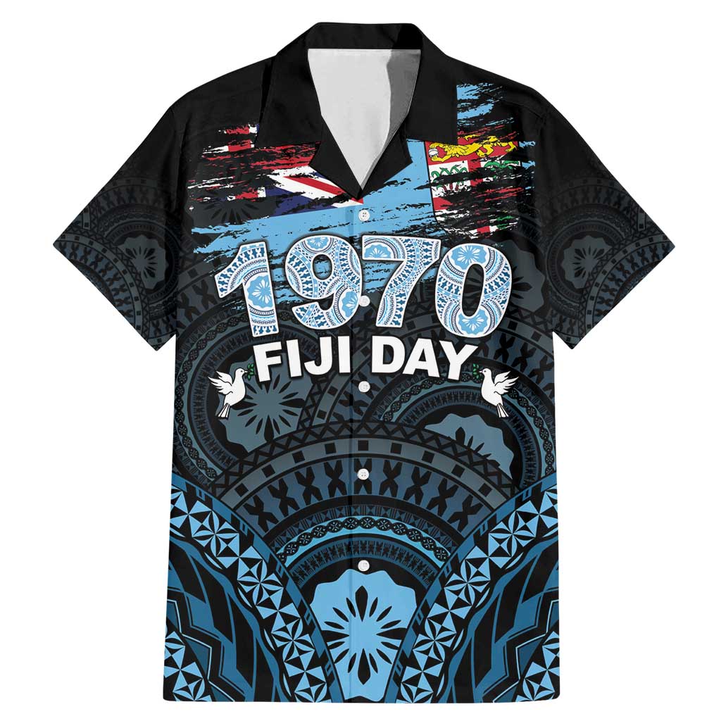 Personalised Happy Fiji Day 1970 Family Matching Mermaid Dress and Hawaiian Shirt Flag Grunge Style