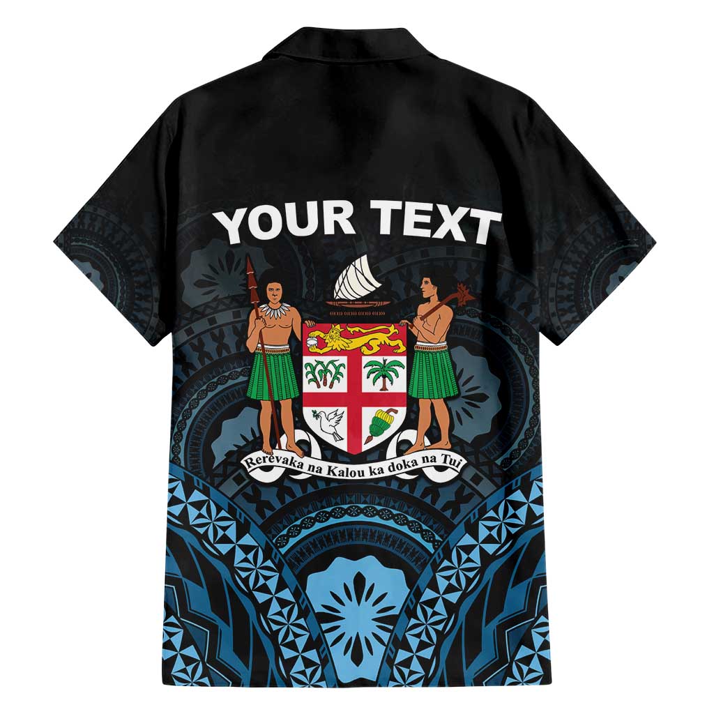 Personalised Happy Fiji Day 1970 Family Matching Short Sleeve Bodycon Dress and Hawaiian Shirt Flag Grunge Style
