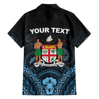 Personalised Happy Fiji Day 1970 Family Matching Short Sleeve Bodycon Dress and Hawaiian Shirt Flag Grunge Style