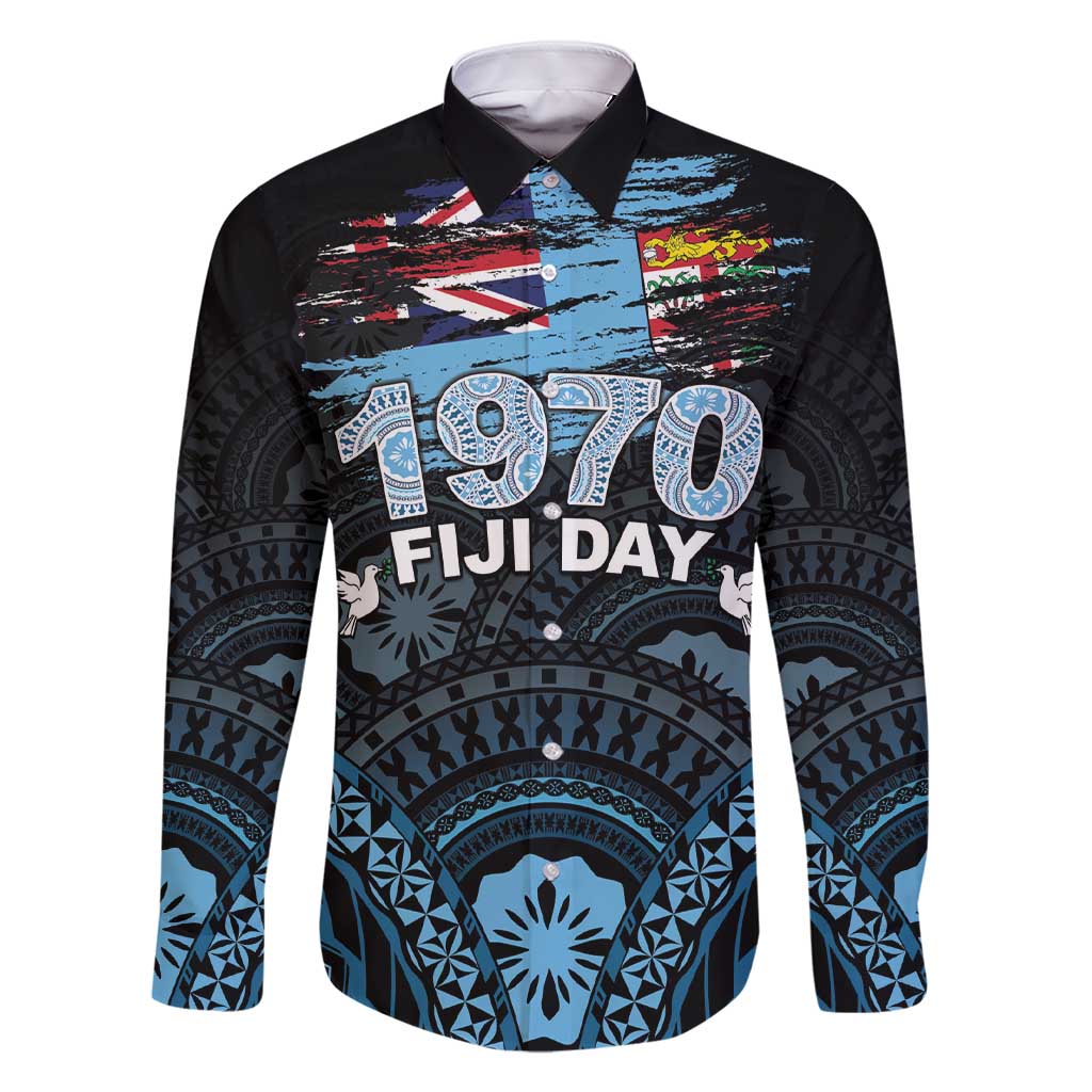 Personalised Happy Fiji Day 1970 Family Matching Short Sleeve Bodycon Dress and Hawaiian Shirt Flag Grunge Style