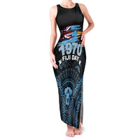 Personalised Happy Fiji Day 1970 Family Matching Tank Maxi Dress and Hawaiian Shirt Flag Grunge Style