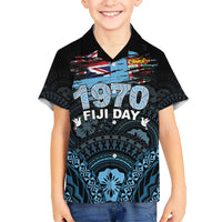 Personalised Happy Fiji Day 1970 Kid Hawaiian Shirt Flag Grunge Style LT05 Kid Black - Polynesian Pride