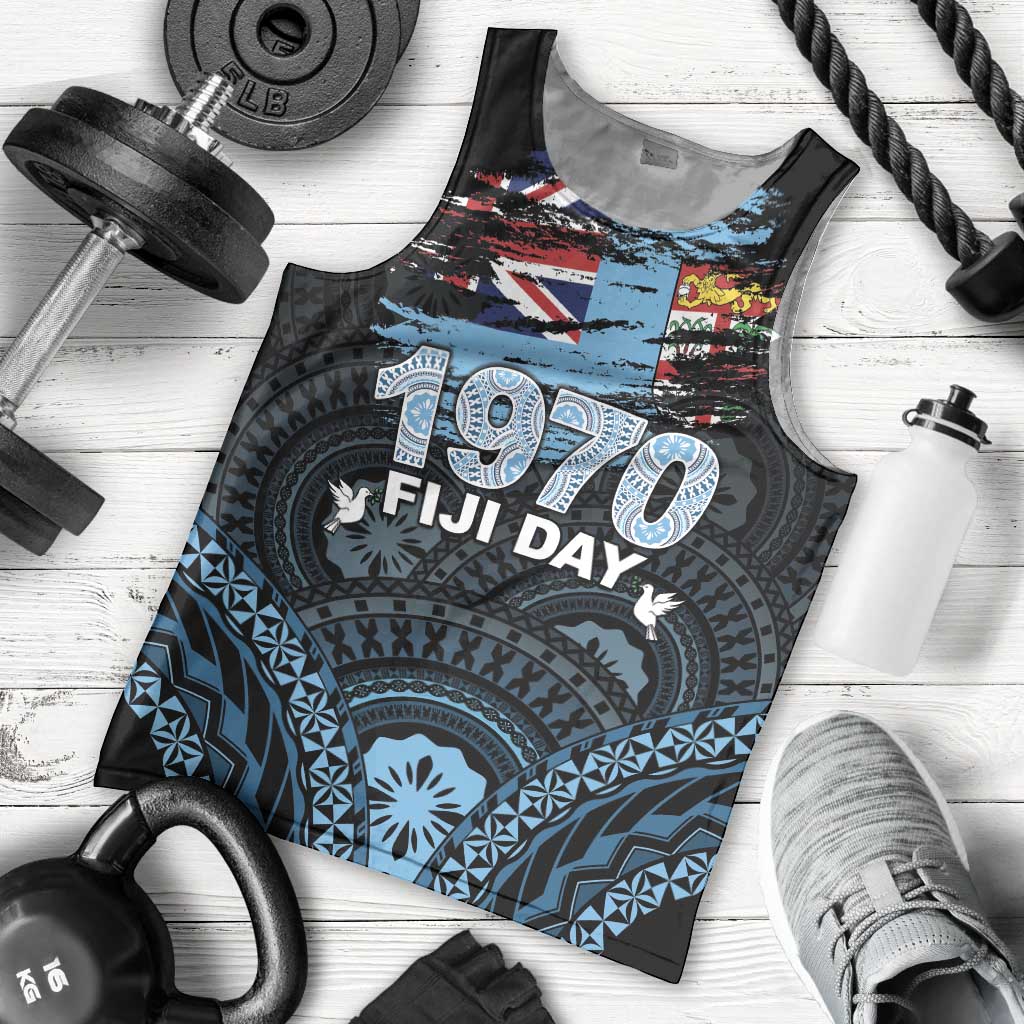 Personalised Happy Fiji Day 1970 Men Tank Top Flag Grunge Style