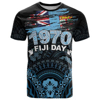 Personalised Happy Fiji Day 1970 T Shirt Flag Grunge Style LT05 Black - Polynesian Pride