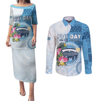 Fiji Day Couples Matching Puletasi and Long Sleeve Button Shirt Proud To Be Fijian LT05 Blue - Polynesian Pride