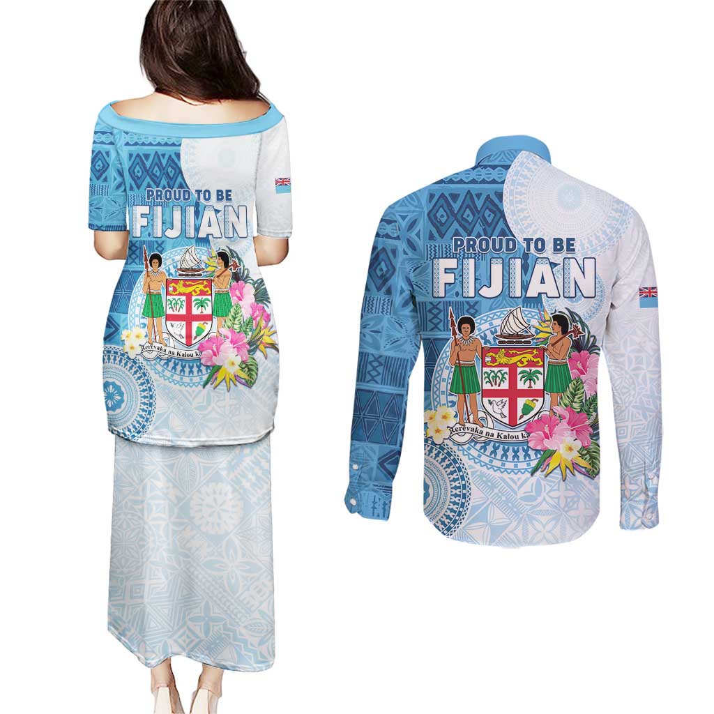 Fiji Day Couples Matching Puletasi and Long Sleeve Button Shirt Proud To Be Fijian LT05 - Polynesian Pride