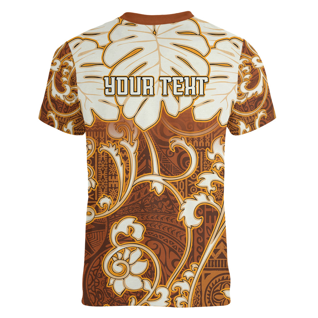 Personalized Fiji Spring Break Women V Neck T Shirt Fijian Tapa Pattern Brown LT05 - Polynesian Pride