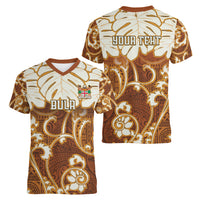 Personalized Fiji Spring Break Women V Neck T Shirt Fijian Tapa Pattern Brown LT05 - Polynesian Pride