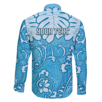 Personalized Fiji Spring Break Family Matching Long Sleeve Bodycon Dress and Hawaiian Shirt Fijian Tapa Pattern Blue LT05 - Polynesian Pride
