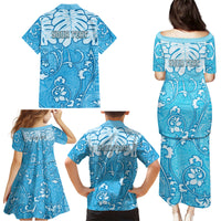 Personalized Fiji Spring Break Family Matching Puletasi Dress and Hawaiian Shirt Fijian Tapa Pattern Blue LT05 - Polynesian Pride