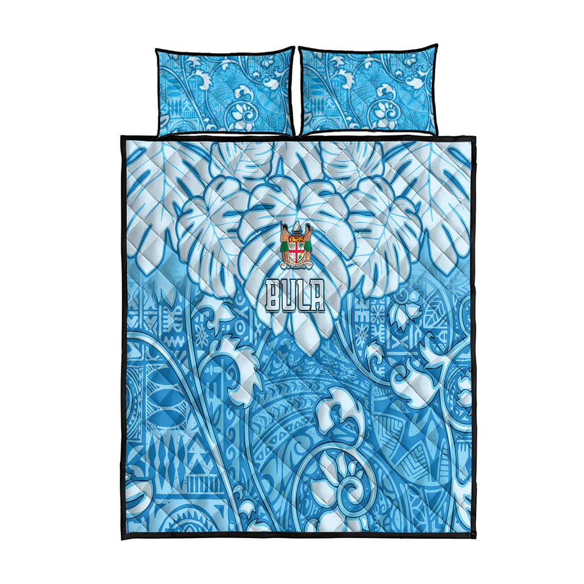Fiji Spring Break Quilt Bed Set Fijian Tapa Pattern Blue LT05 Blue - Polynesian Pride