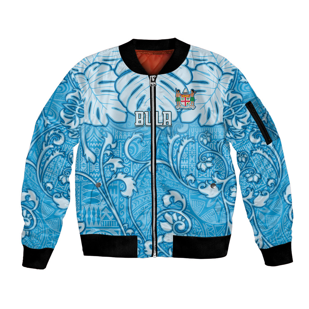 Personalized Fiji Spring Break Sleeve Zip Bomber Jacket Fijian Tapa Pattern Blue LT05 Unisex Blue - Polynesian Pride