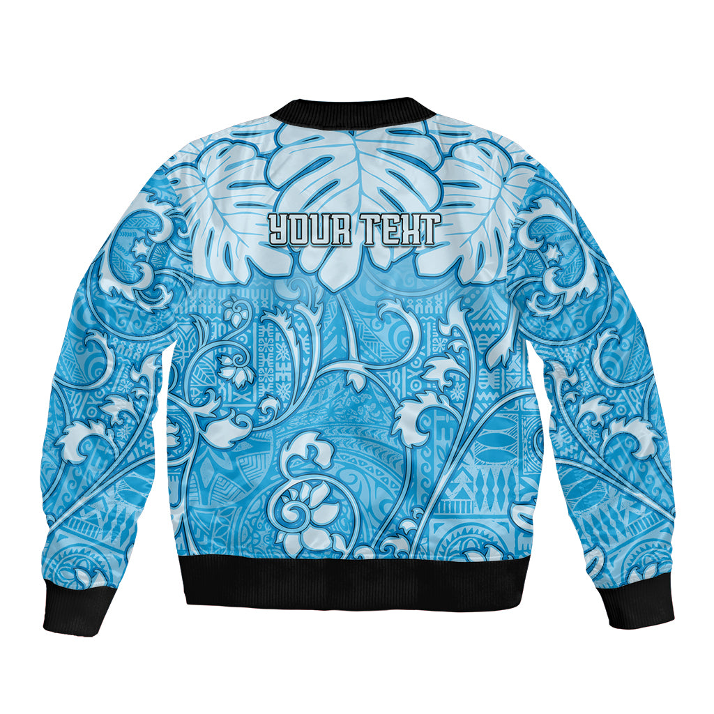 Personalized Fiji Spring Break Sleeve Zip Bomber Jacket Fijian Tapa Pattern Blue LT05 - Polynesian Pride