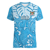 Personalized Fiji Spring Break Women V Neck T Shirt Fijian Tapa Pattern Blue LT05 Female Blue - Polynesian Pride