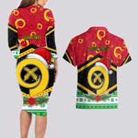 Personalized Vanuatu Christmas Couples Matching Long Sleeve Bodycon Dress and Hawaiian Shirt Santa God Yumi LT05 - Polynesian Pride