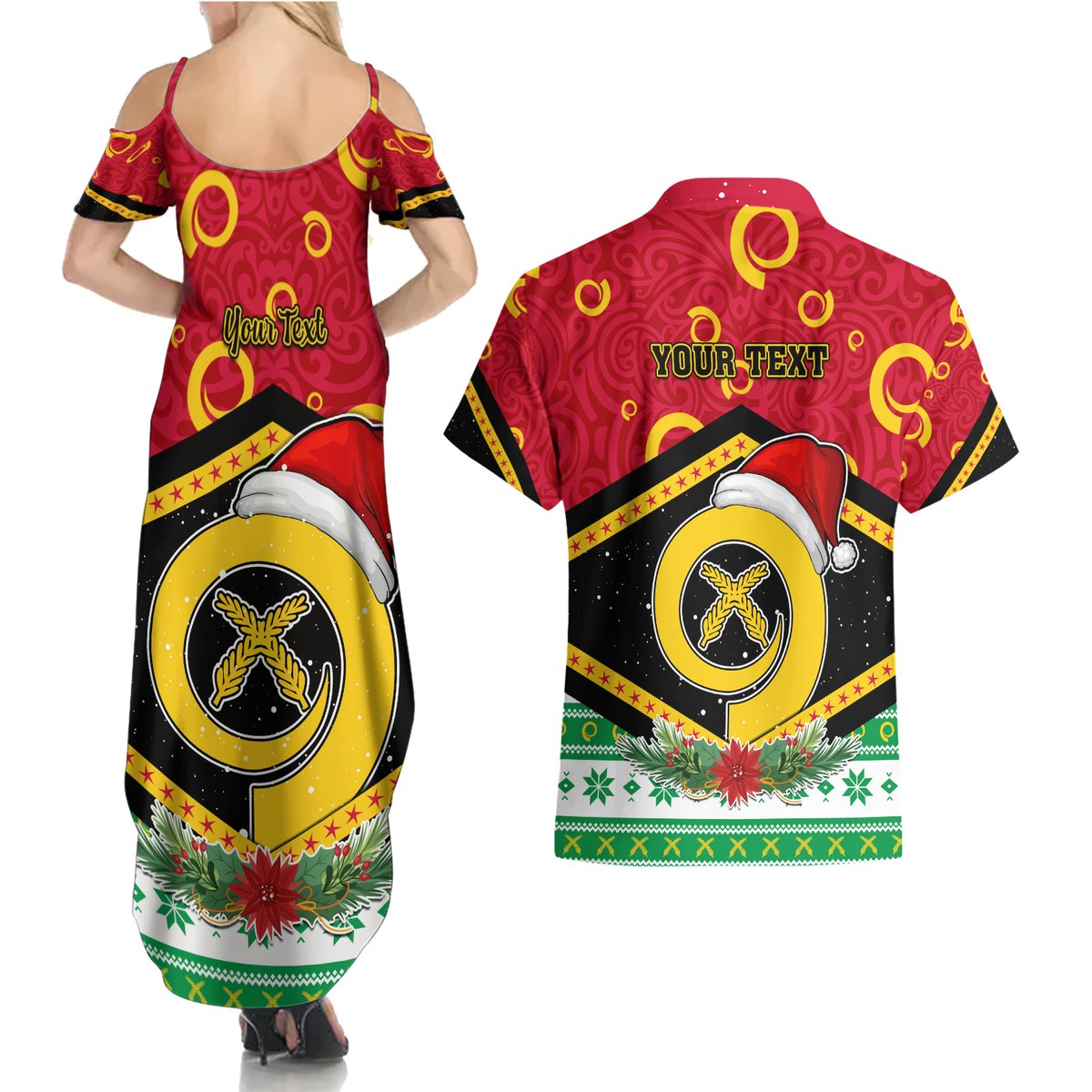 Personalized Vanuatu Christmas Couples Matching Summer Maxi Dress and Hawaiian Shirt Santa God Yumi LT05 - Polynesian Pride