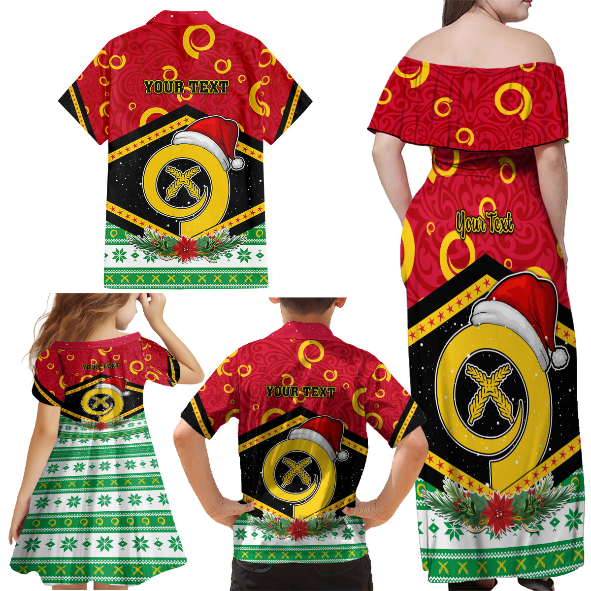 Personalized Vanuatu Christmas Family Matching Off Shoulder Maxi Dress and Hawaiian Shirt Santa God Yumi LT05 - Polynesian Pride