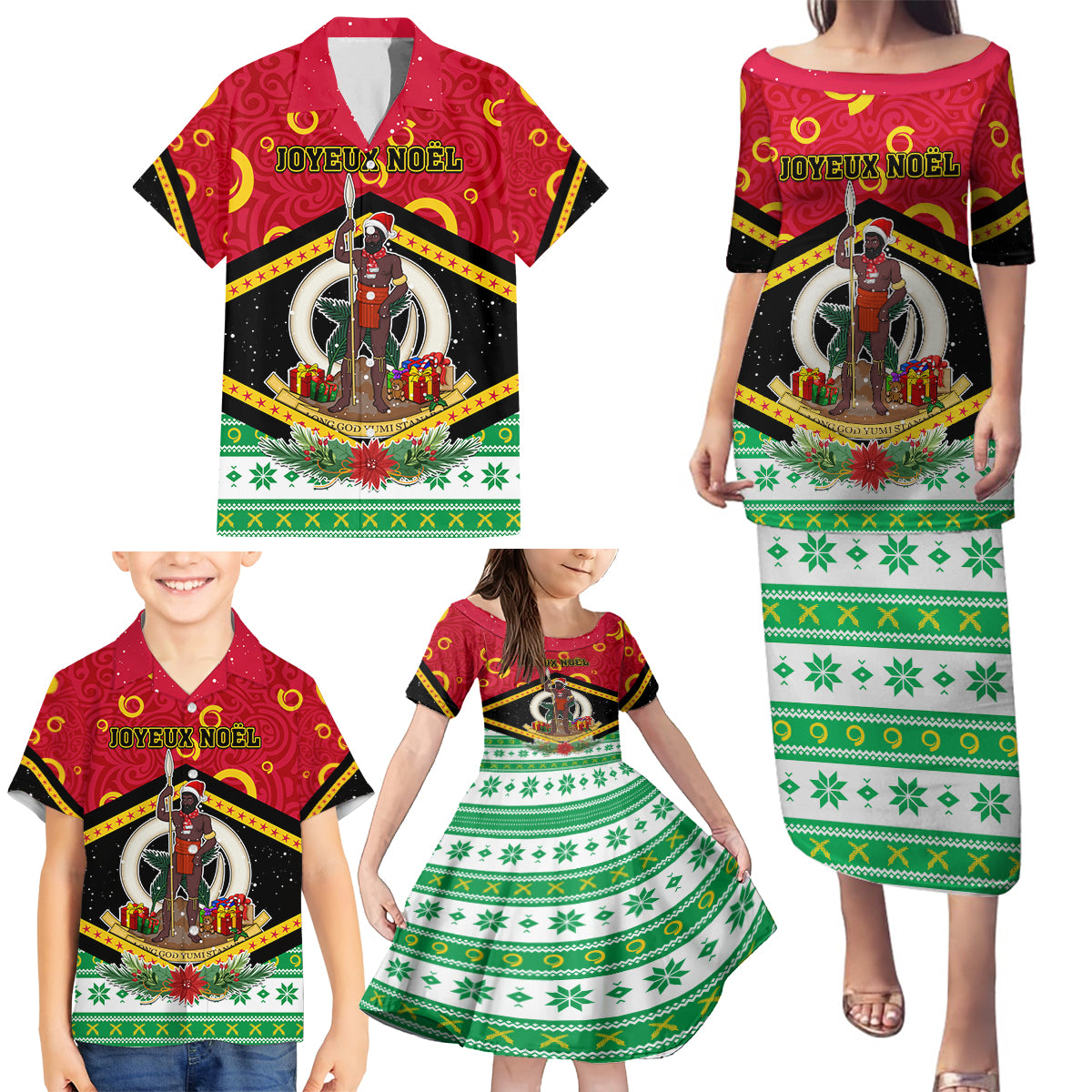 Personalized Vanuatu Christmas Family Matching Puletasi Dress and Hawaiian Shirt Santa God Yumi LT05 - Polynesian Pride