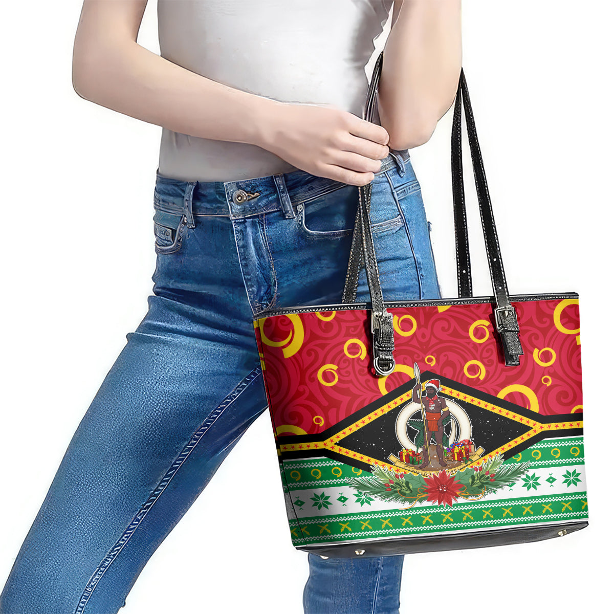 Vanuatu Christmas Leather Tote Bag Santa God Yumi LT05 - Polynesian Pride