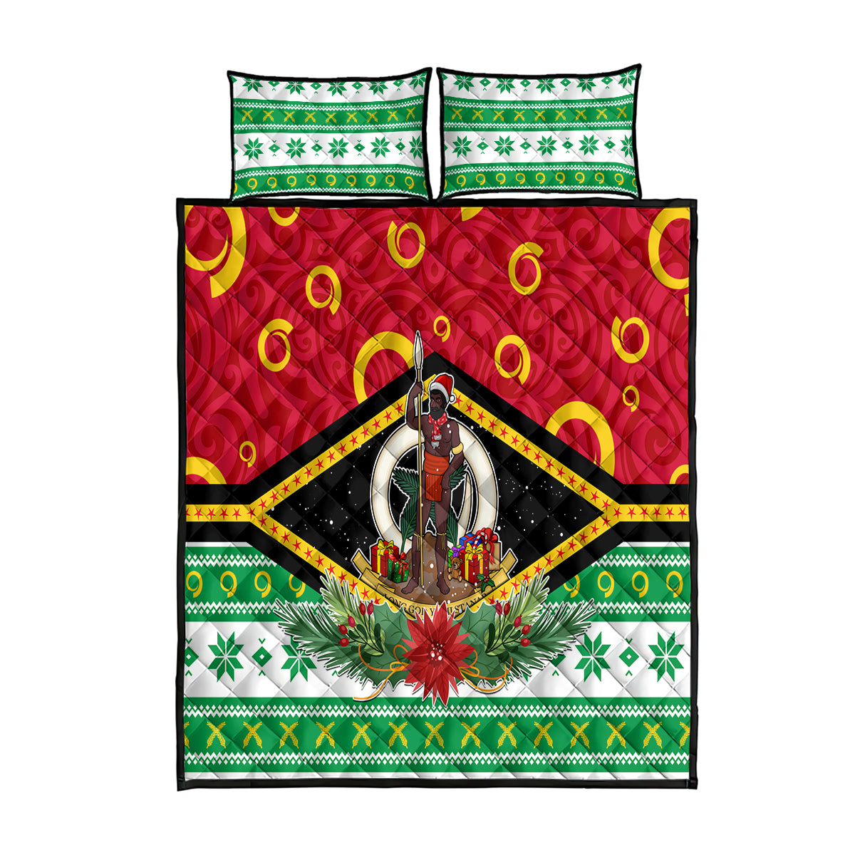 Vanuatu Christmas Quilt Bed Set Santa God Yumi LT05 Red - Polynesian Pride