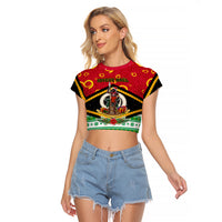 Personalized Vanuatu Christmas Raglan Cropped T Shirt Santa God Yumi LT05 Female Red - Polynesian Pride