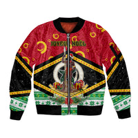 Personalized Vanuatu Christmas Sleeve Zip Bomber Jacket Santa God Yumi LT05 Unisex Red - Polynesian Pride