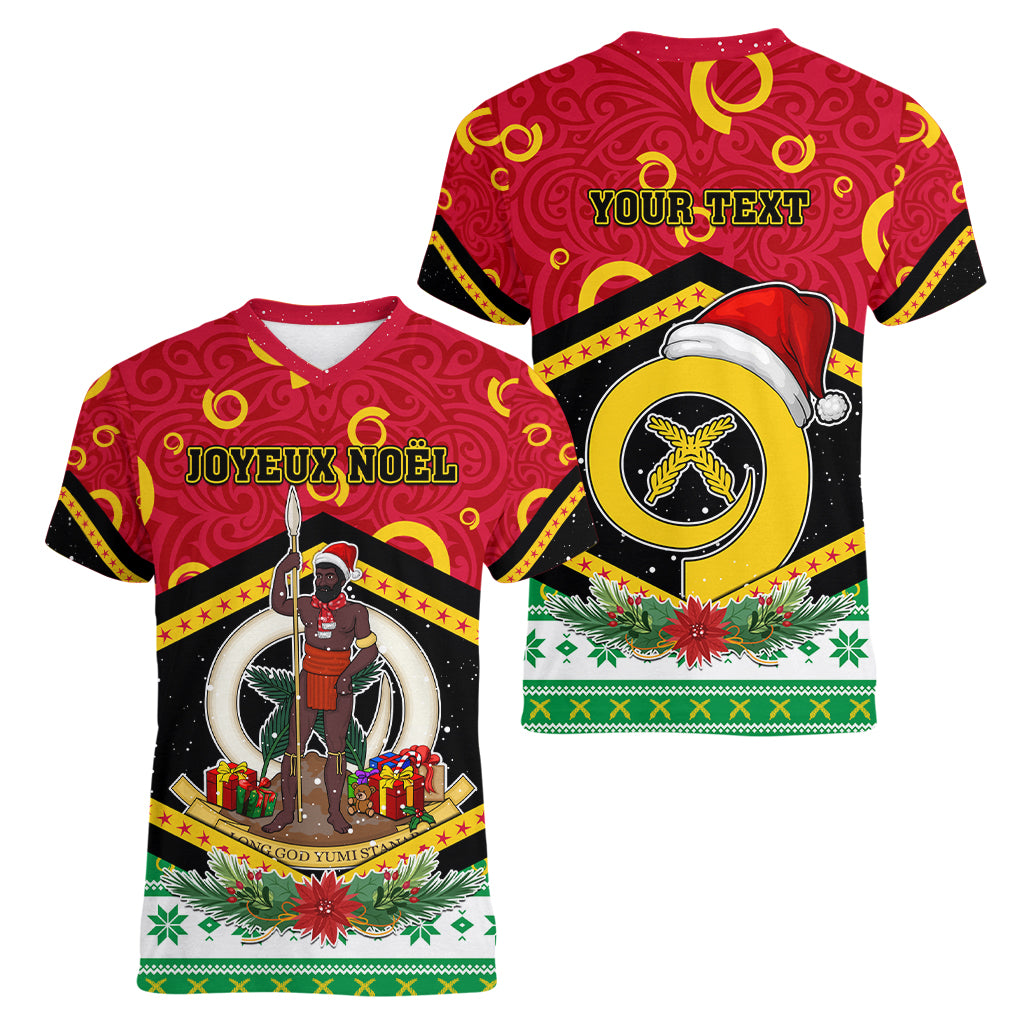 Personalized Vanuatu Christmas Women V Neck T Shirt Santa God Yumi LT05 - Polynesian Pride