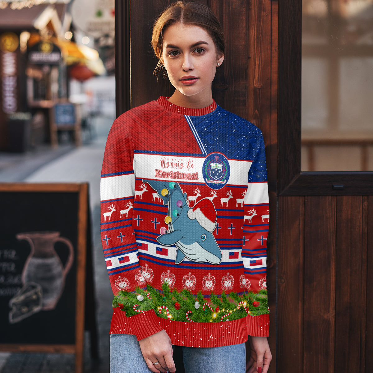 Personalised Samoa Christmas Ugly Christmas Sweater Santas Whale Manuia Le Kerisimasi LT05 - Polynesian Pride