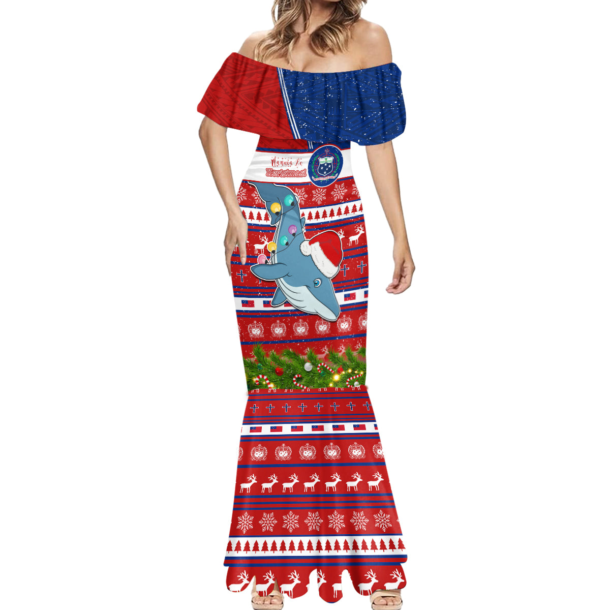 Personalized Samoa Christmas Mermaid Dress Santas Whale Manuia Le Kerisimasi LT05 - Polynesian Pride