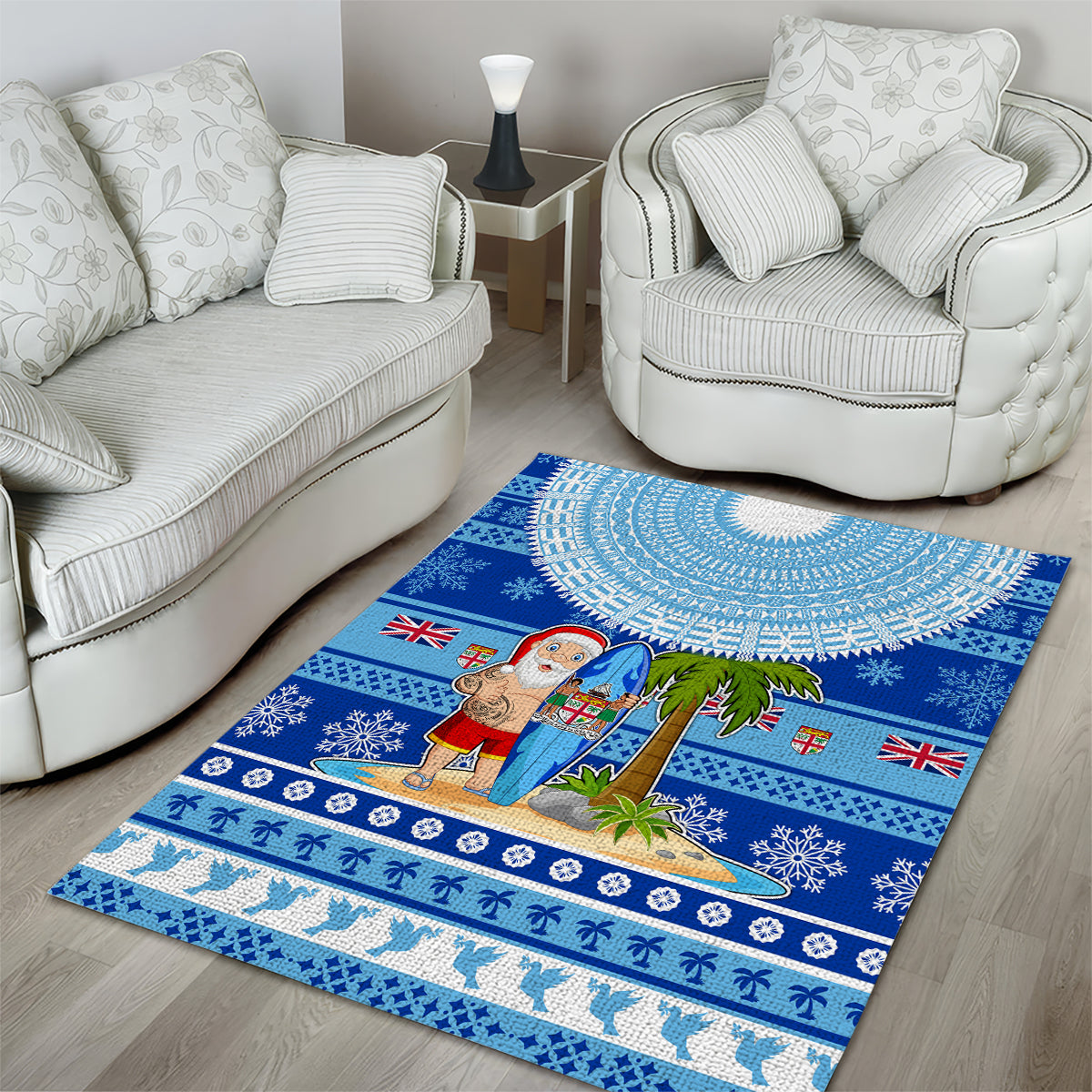 Fiji Christmas Area Rug Santa Claus Surf Marau Na Kerisimasi LT05 - Polynesian Pride