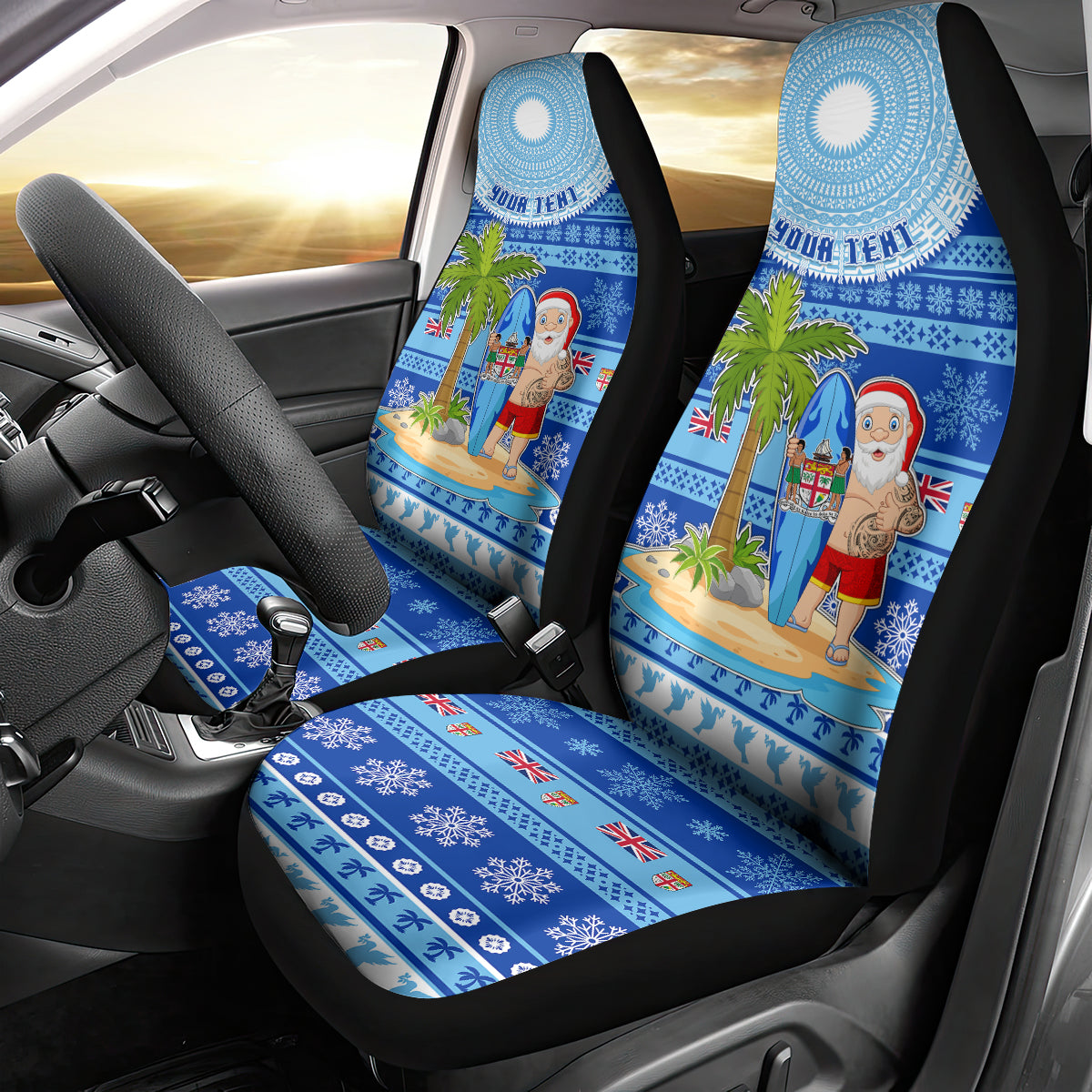 Personalized Fiji Christmas Car Seat Cover Santa Claus Surf Marau Na Kerisimasi LT05 - Polynesian Pride