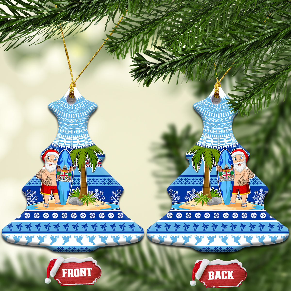 Fiji Christmas Ceramic Ornament Santa Claus Surf Marau Na Kerisimasi LT05 Christmas Tree Blue - Polynesian Pride