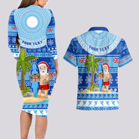 Personalized Fiji Christmas Couples Matching Long Sleeve Bodycon Dress and Hawaiian Shirt Santa Claus Surf Marau Na Kerisimasi LT05 - Polynesian Pride