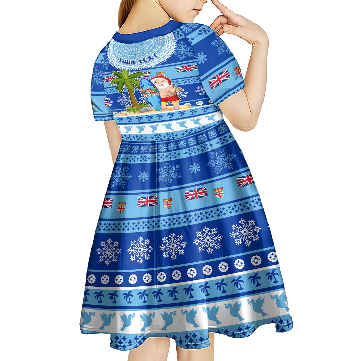 Personalized Fiji Christmas Kid Short Sleeve Dress Santa Claus Surf Marau Na Kerisimasi LT05 - Polynesian Pride