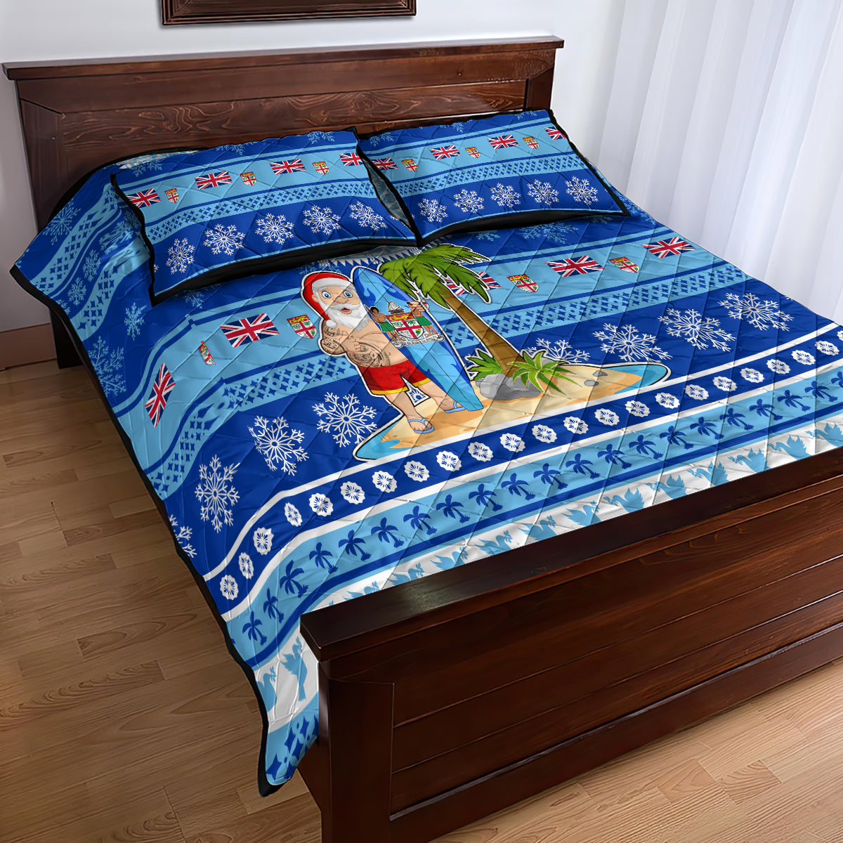 Fiji Christmas Quilt Bed Set Santa Claus Surf Marau Na Kerisimasi LT05 - Polynesian Pride