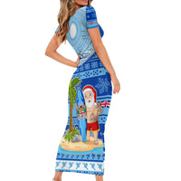 Personalized Fiji Christmas Short Sleeve Bodycon Dress Santa Claus Surf Marau Na Kerisimasi LT05 - Polynesian Pride