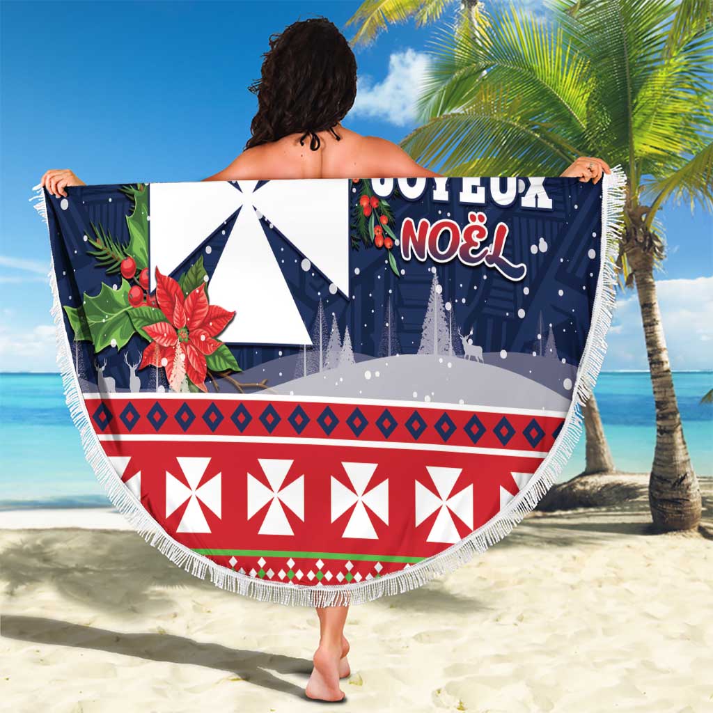 Wallis and Futuna Christmas Beach Blanket Poinsettia Joyeux Noel