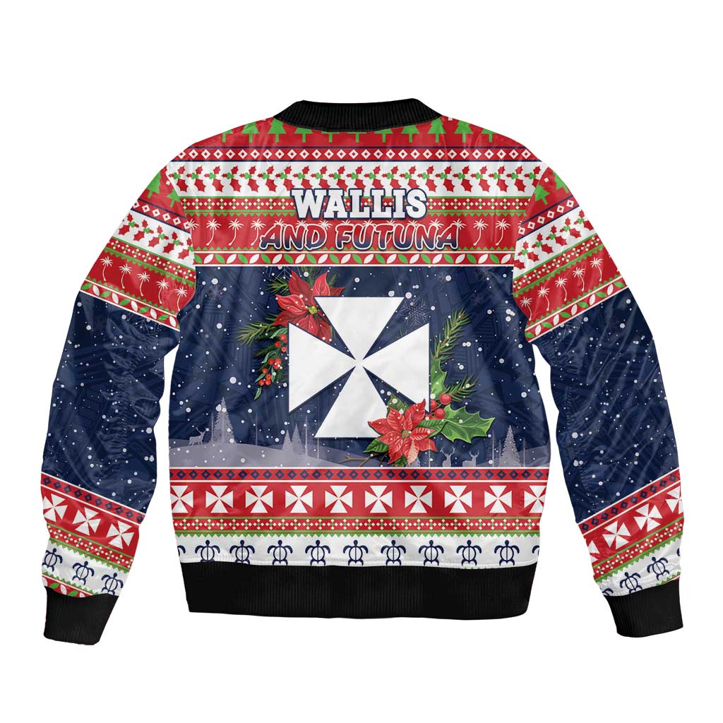 Wallis and Futuna Christmas Bomber Jacket Poinsettia Joyeux Noel