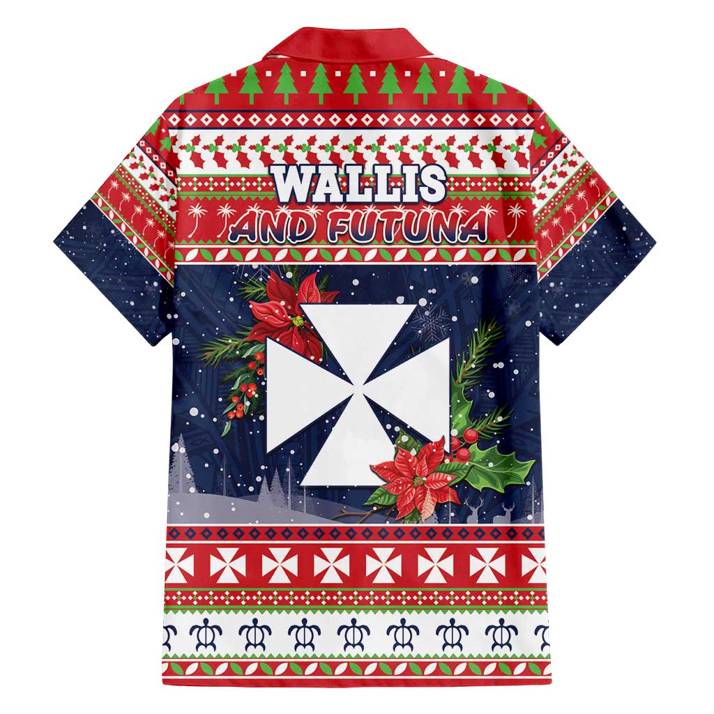 Wallis and Futuna Christmas Family Matching Long Sleeve Bodycon Dress and Hawaiian Shirt Poinsettia Joyeux Noel