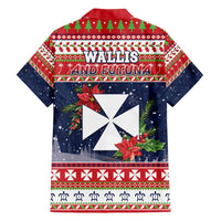 Wallis and Futuna Christmas Family Matching Off Shoulder Short Dress and Hawaiian Shirt Poinsettia Joyeux Noel