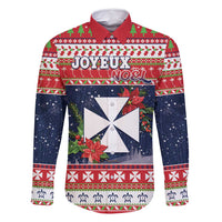 Wallis and Futuna Christmas Family Matching Off Shoulder Short Dress and Hawaiian Shirt Poinsettia Joyeux Noel